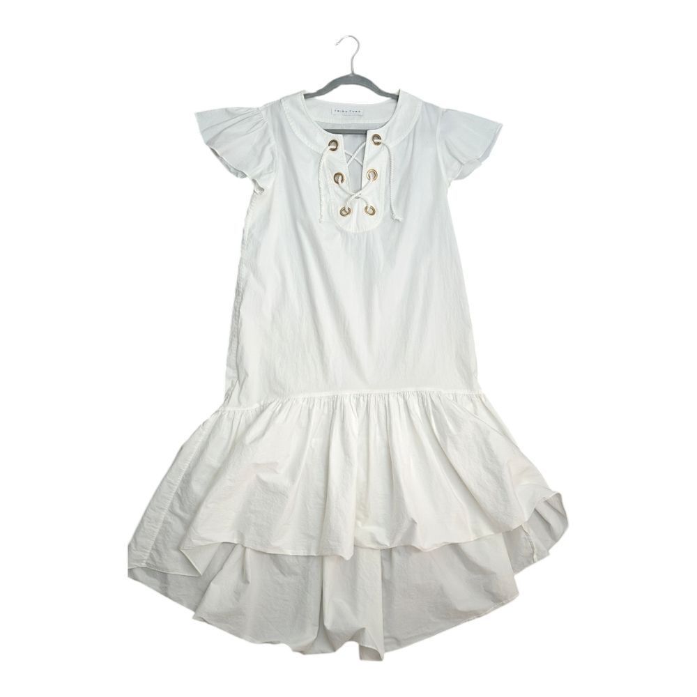 Trina Turk White Asymmetrical Dress with Ruffle Hem